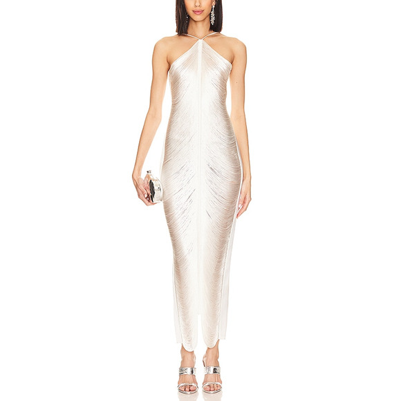 Cult Gaia 'Renata' White Halterneck Sleeveles V Back Gown Size L